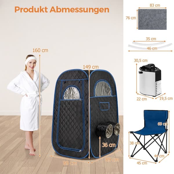 Bærbar hjemmesauna med 3L dampgenerator, sort