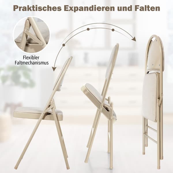 4 beige klappstoler, metallramme, polstret sete