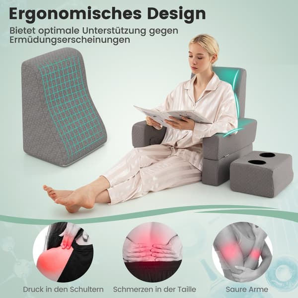 Lesepute med koppholder – ergonomisk ryggstøtte, grå