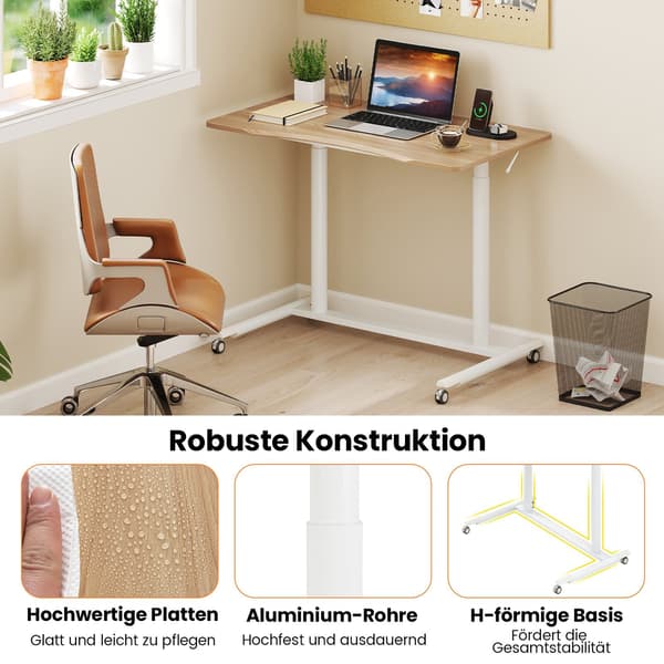 Justerbart sitte-stå-bord, C-form, 70-106 cm, mobilt