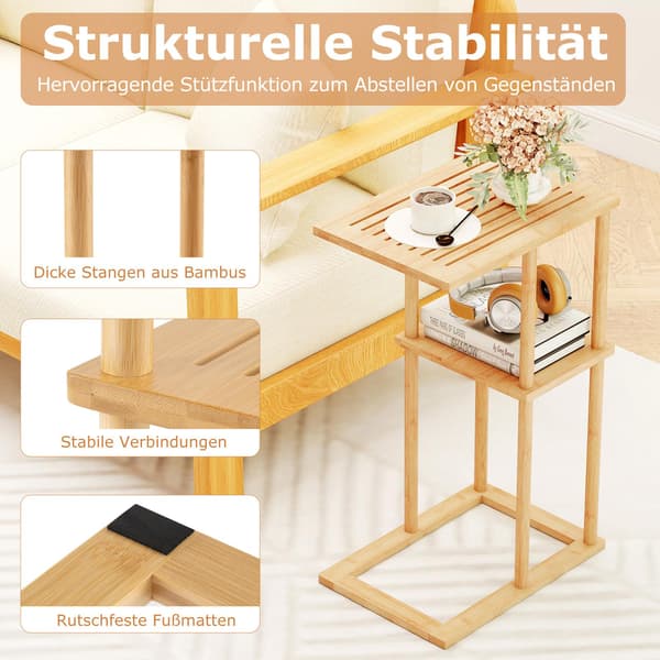 Sidobordsset i bambu, C-format, 2 nivåer, 40x28x65 cm