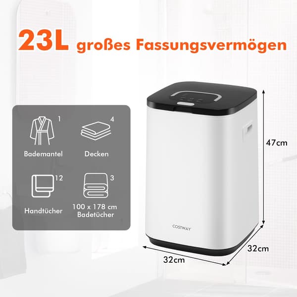 Håndklædetørrer 23L med timer og LED-display, hvid