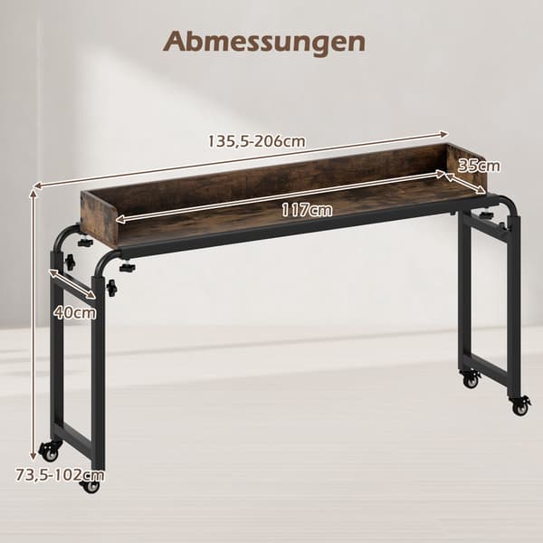 Justerbart oversengsbord med hjul, rustikk brun