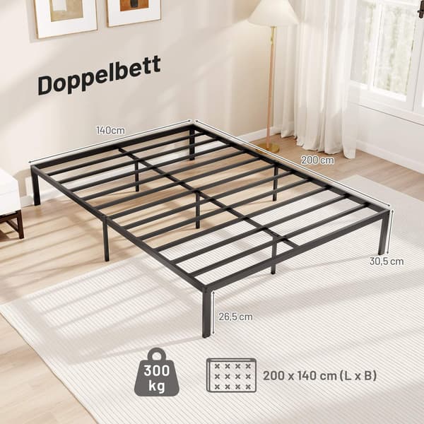 Fuld størrelse metal platform sengestel med opbevaring, sort