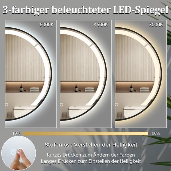 60 cm rund LED-badrumsspegel med imskydd