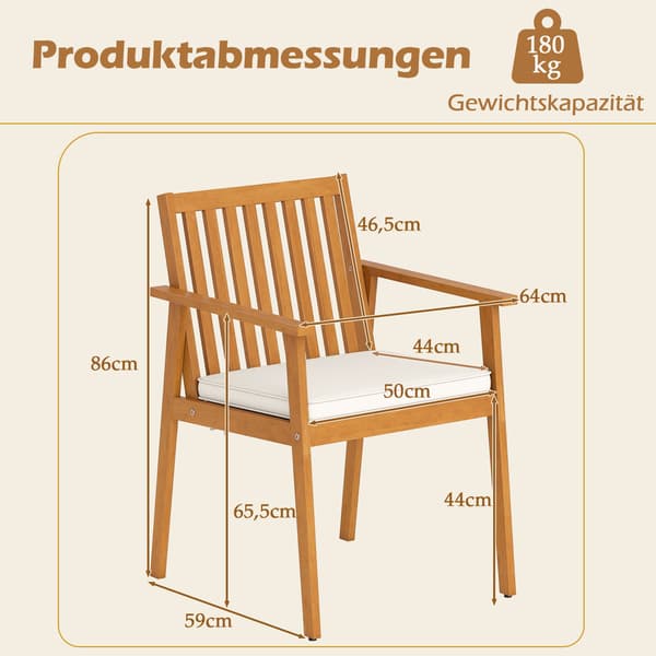 Sett med utemøbler, akasietre, avtakbare puter