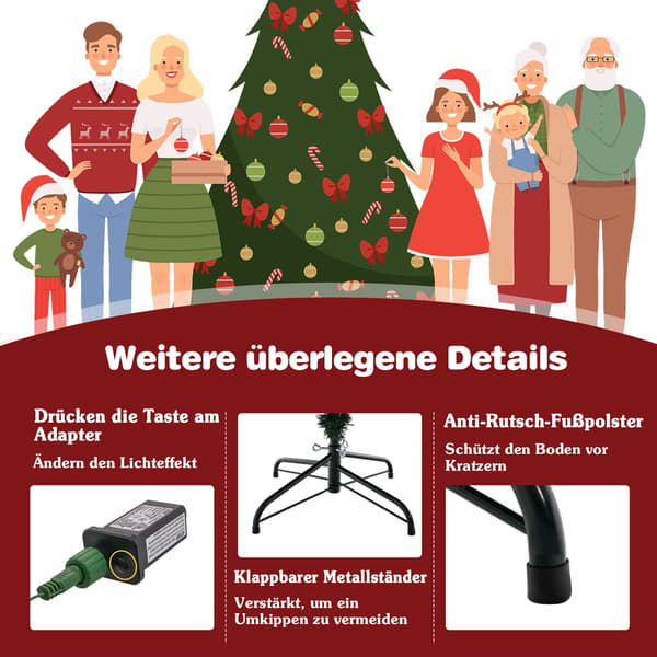 Forbelyst kunstig juletre 213 cm, 8 moduser, varm hvit LED