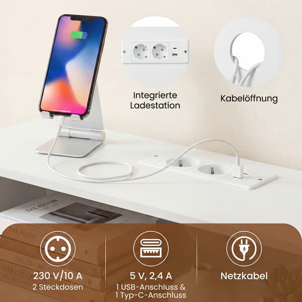 Konsolbord med LED-belysning og ladestation