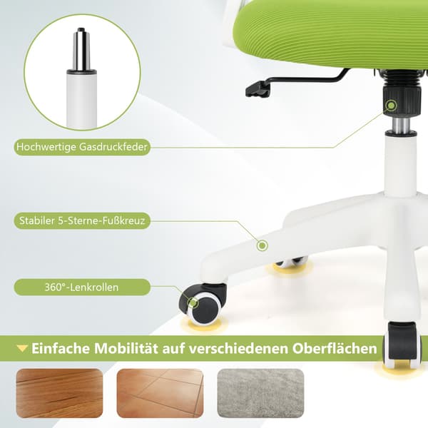 Ergonomisk kontorsstol, grön, uppfällbara armstöd, svankstöd