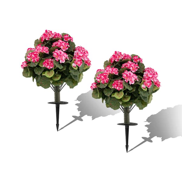 Kunstige geraniumplanter, 2-pak, lyserød, indendørs/udendørs