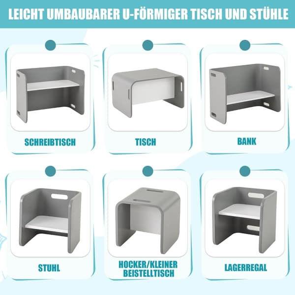 Barnbord och stolar, trä, grå, 3-delat