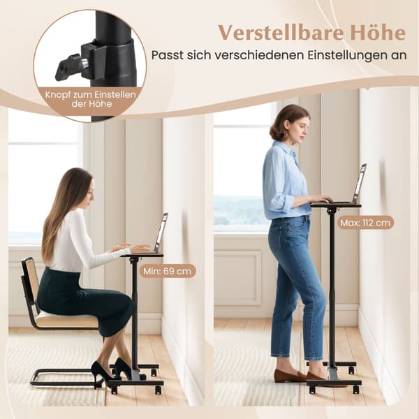 Justerbart sengebord med drejeplade, grå