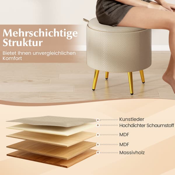 2-delad beige ottoman med förvaring i konstläder