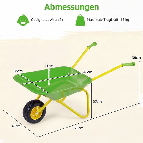 Barnskottkärra med terrängdäck, grön, 3+ år
