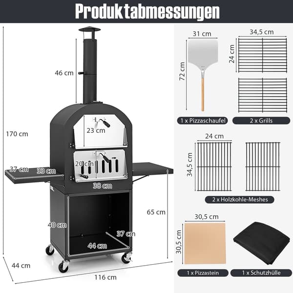 Vedeldad utomhuspizzaugn med lock och sten
