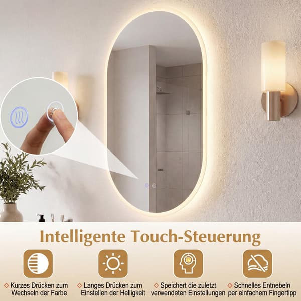 LED badeværelsesspejl, 90x55 cm, antidug, touch control