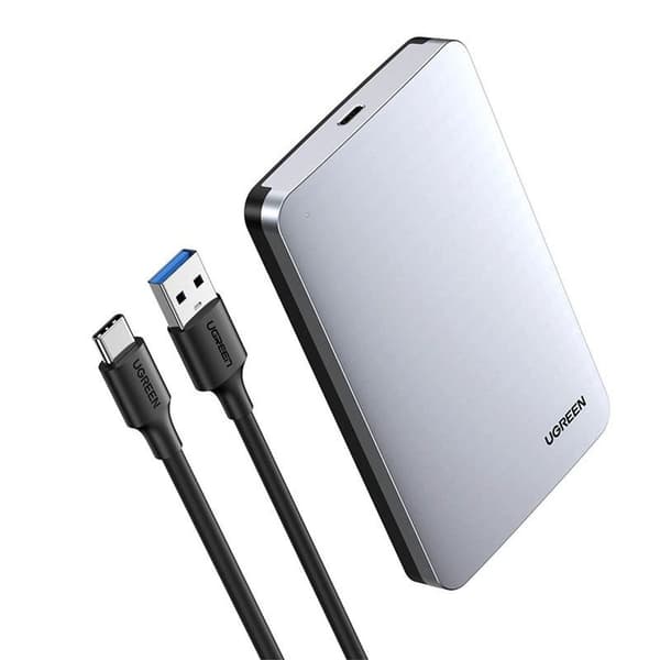 Ugreen 2,5" SATA-hårddiskhölje med USB-C till USB-A-kabel - Silver