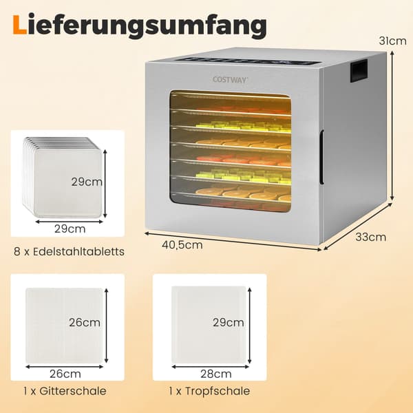 Madtørrer, 8 bakker, 48 timer, 35–75 °C, sølv