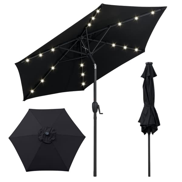 230 cm sort terrasseparasol med LED-solcellelys