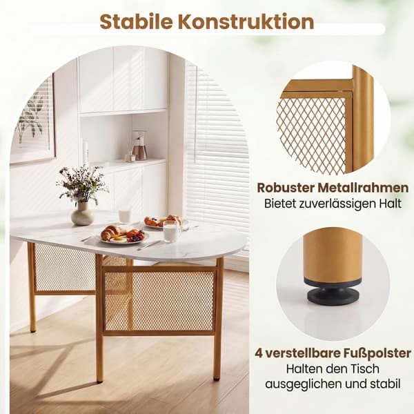 Sammenleggbart spisebord for 6-8, plassbesparende, hvit/gull
