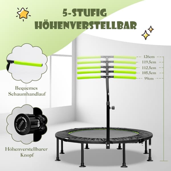 Mini-trampolin med justerbart handtag, hopfällbar, 110 cm