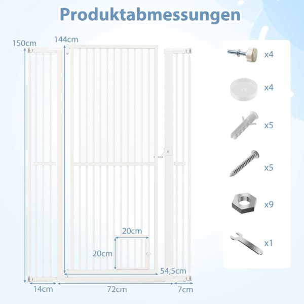 Extra hög husdjursgrind, metall, 77-104 cm bred, 150 cm hög