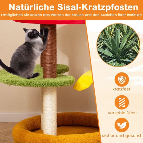 Kradsetræ med sisalstolper, platforme og seng, 106 cm
