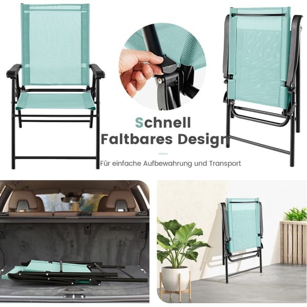 Mintgrønne foldbare havestole, sæt med 2 – 65x60x93 cm