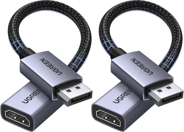 UGREEN DisplayPort uros - HDMI naaras 4K sovitinkaapeli, 20cm - 2kpl