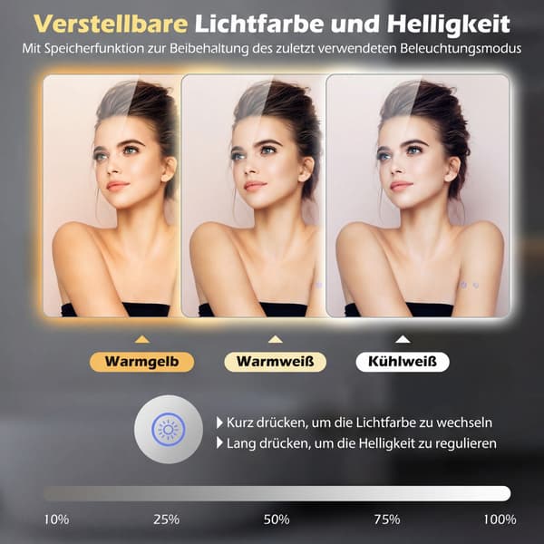 LED badeværelsesspejl, 80x60 cm, antidug, justerbart lys