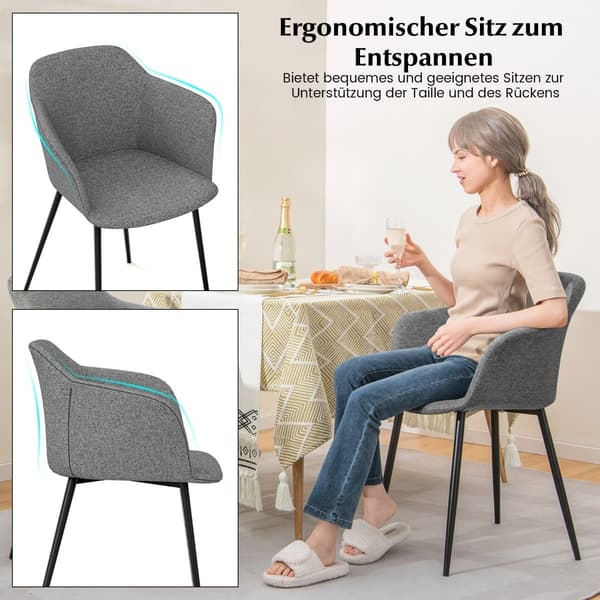 Sæt med 2 grå ergonomiske spisestole med linnedsæde