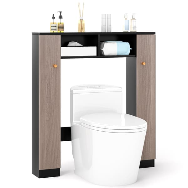 Badeværelseshylde over toilettet med dobbeltdøre, sort