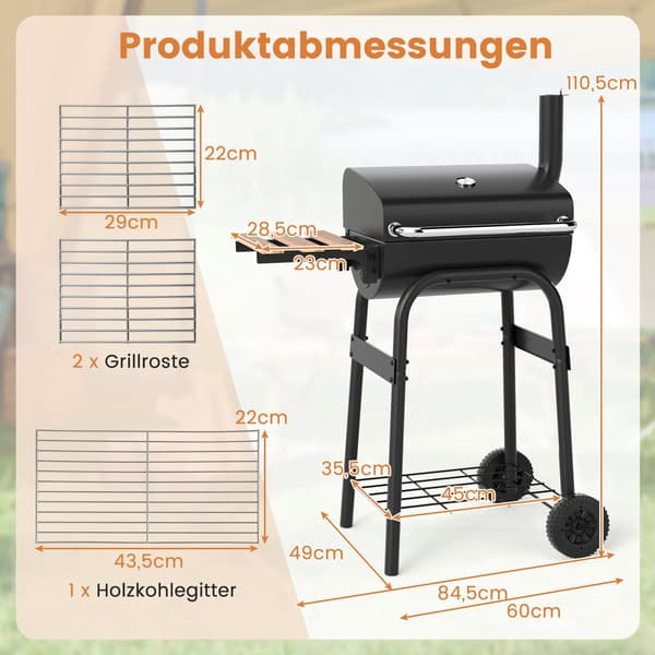 Kolgrill med fällbart sidobord och termostat