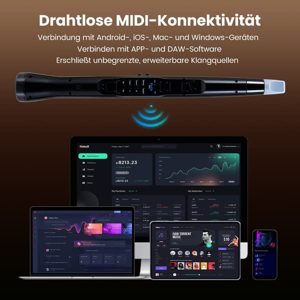Digital saksofon med trådløs MIDI, 100 lyder, svart