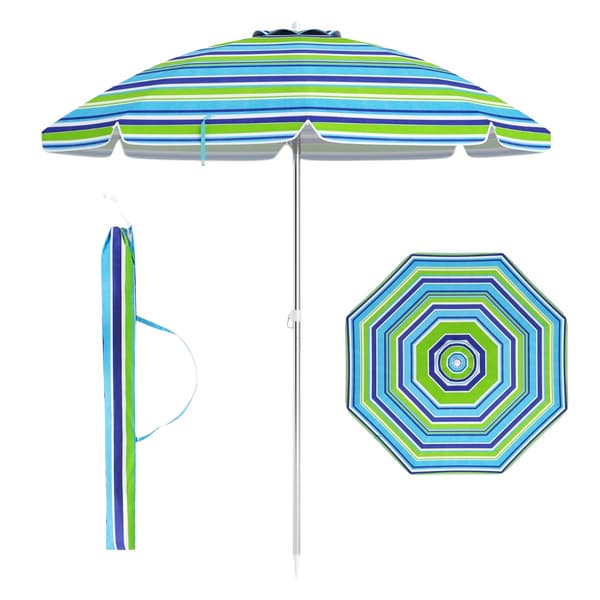 Strandparasoll 198 cm, vippefeste, sandanker, bæreveske