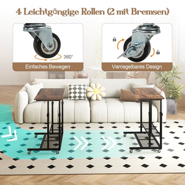 Justerbart rullende nattbord med vippeplate