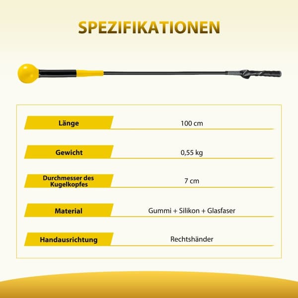 Golfsvingtrener, 100 cm, vekthode, gul