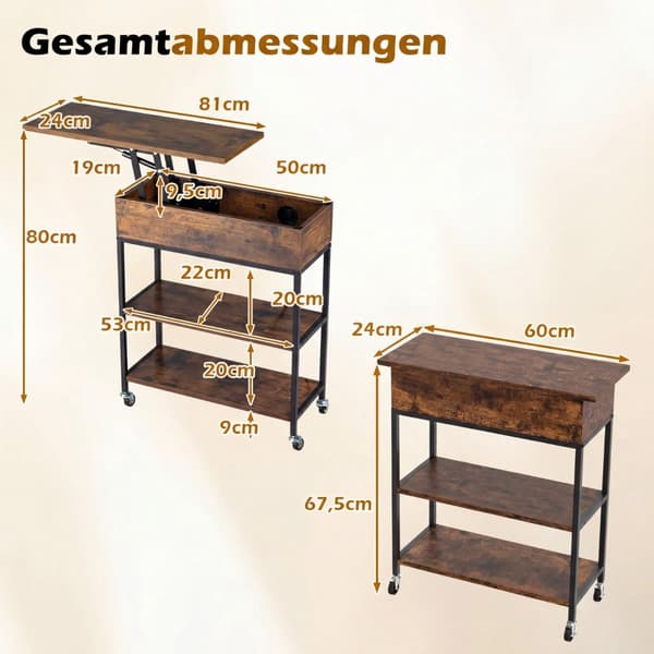 Løftbart sidebord med ladestasjon og oppbevaring
