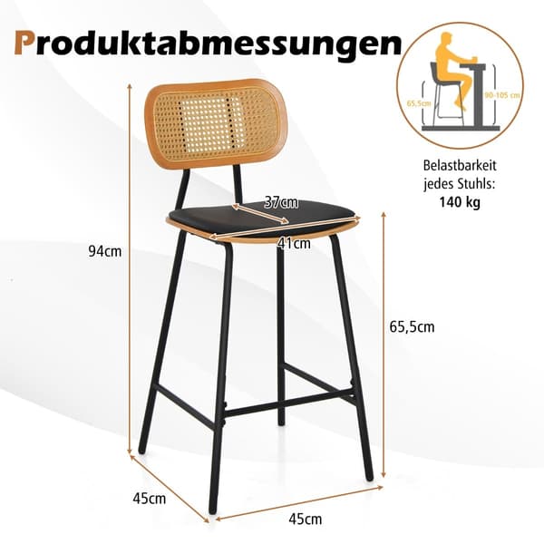 Sett med 2 barkrakker i rotting, setehøyde 65,5 cm