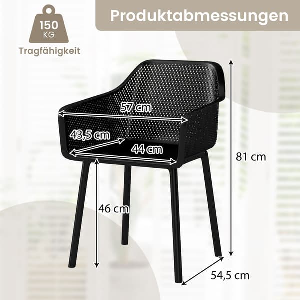 Sæt med 2 sorte plastik spisestole med netryg
