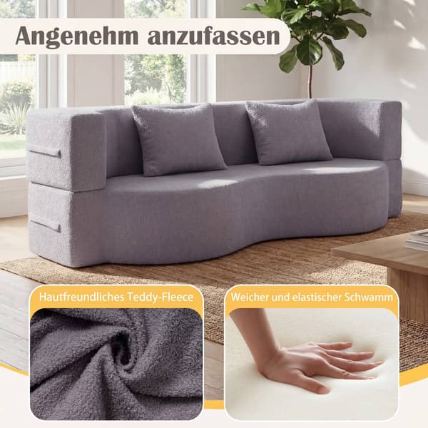 Bäddsoffa, Teddy-Fleece, 192,5 cm, Vit