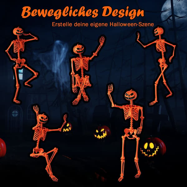 Rörligt 1,6 m Halloweenskelett med pumpahuvud