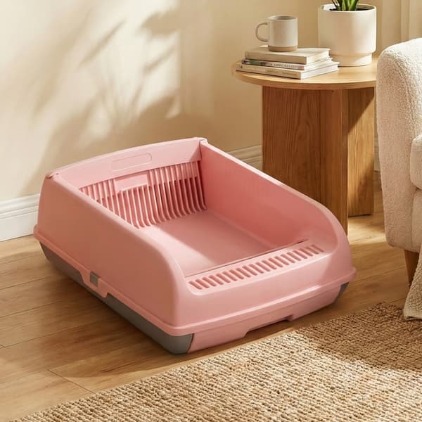 Halvautomatisk kattlåda, stänkskyddad, rosa