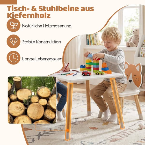 Barnbord och 2 stolar, vit, furuben