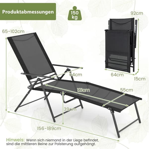 Justerbart hopfällbart solsängset, svart, 2-delat