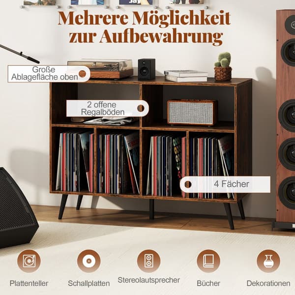 Platespillerstativ med vinyloppbevaring, rustikk brun