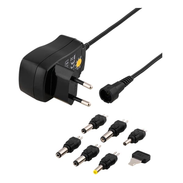 Deltaco Nettadapter Universal 3-12V, 7,2W - Sort