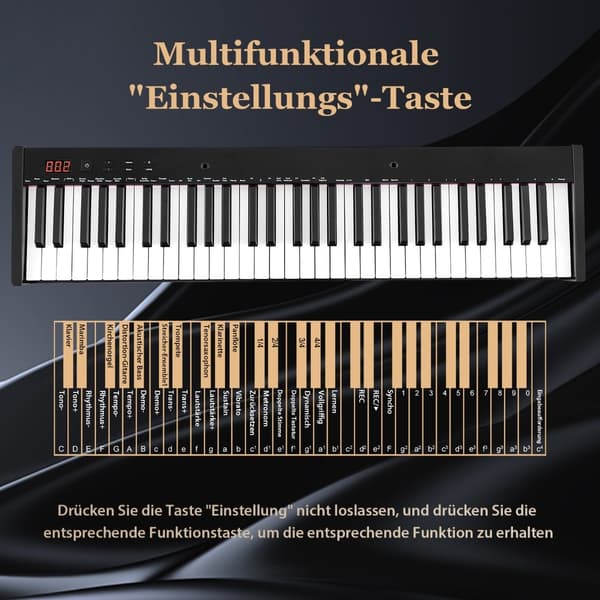 Bärbart elektroniskt keyboard med 61 tangenter, stativ och pall