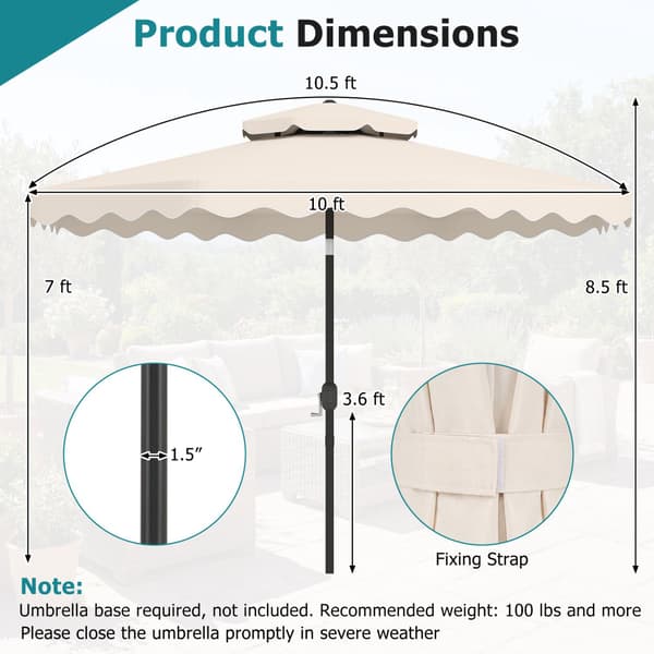 3 meter parasoll, tryckknappsluckor, vev, beige