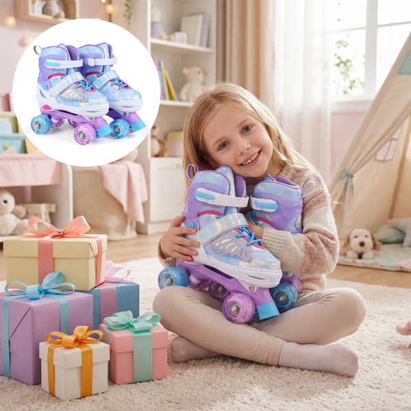 Børnerulleskøjter, justerbare, lysende hjul, 7-9 år, blå